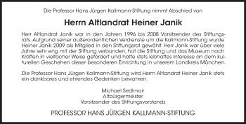 Traueranzeige von Heiner Janik von Süddeutsche Zeitung