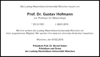 Traueranzeige von Gustav Hofmann von Süddeutsche Zeitung