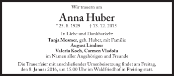 Traueranzeige von Anna Huber von Süddeutsche Zeitung