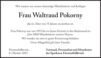 Traueranzeige von Waltraud Pokorny von Süddeutsche Zeitung