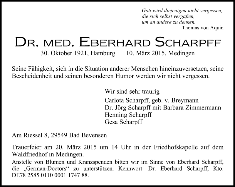  Traueranzeige für Eberhard Scharpff vom 14.03.2015 aus Süddeutsche Zeitung
