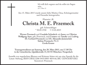 Traueranzeige von Christa Przemeck von Süddeutsche Zeitung
