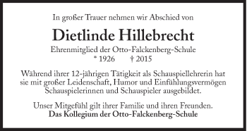 Traueranzeige von Dietlinde Hillebrecht von Süddeutsche Zeitung