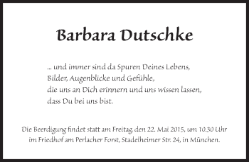 Traueranzeige von Barbara Dutschke von Süddeutsche Zeitung