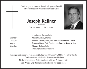 Traueranzeige von Joseph Kellner von Süddeutsche Zeitung