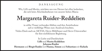 Traueranzeige von Margareta Ruider-Reddelien von Süddeutsche Zeitung