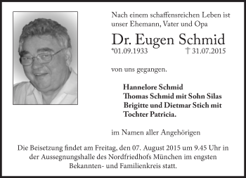 Traueranzeige von Eugen Schmid von Süddeutsche Zeitung