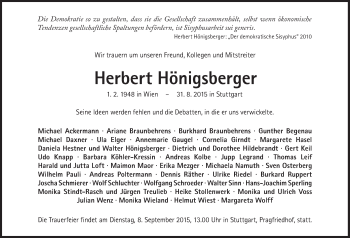 Traueranzeige von Herbert Hönigsberger von Süddeutsche Zeitung