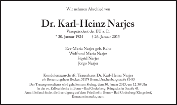 Traueranzeige von Karl-Heinz Narjes von Süddeutsche Zeitung