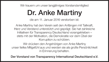 Traueranzeige von Anke Martiny von Süddeutsche Zeitung
