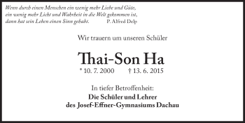Traueranzeige von Thai-Son Ha von Süddeutsche Zeitung