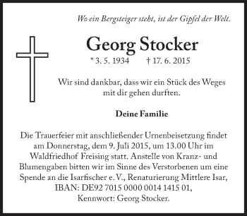 Traueranzeige von Georg Stocker von Süddeutsche Zeitung