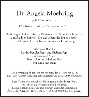 Traueranzeige von Angela Moehring von Süddeutsche Zeitung