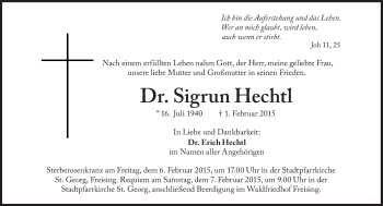 Traueranzeige von Sigrun Hechtl von Süddeutsche Zeitung