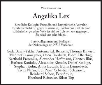 Traueranzeige von Angelika Lex von Süddeutsche Zeitung