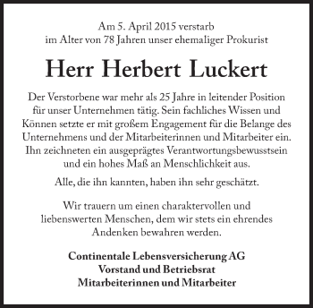 Traueranzeige von Herbert Luckert von Süddeutsche Zeitung