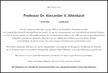 Traueranzeige von Alexander V.  Altenbach von Süddeutsche Zeitung