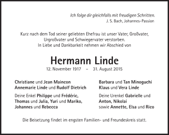Traueranzeige von Hermann Linde von Süddeutsche Zeitung