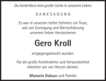 Traueranzeige von Gero Kroll von Süddeutsche Zeitung