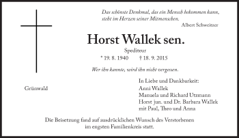 Traueranzeige von Horst Wallek von SZ Trauer