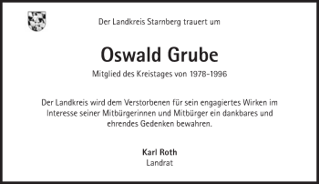 Traueranzeige von Oswald Grube von Süddeutsche Zeitung