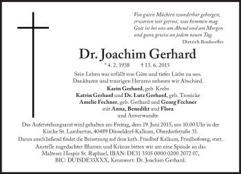 Traueranzeige von Joachim Gerhard von Süddeutsche Zeitung