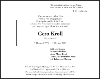 Traueranzeige von Gero Kroll von Süddeutsche Zeitung