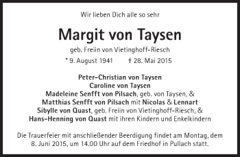 Traueranzeige von Margit von Taysen von Süddeutsche Zeitung