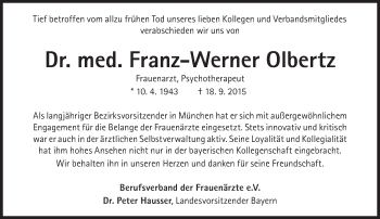 Traueranzeige von Franz-Werner Olbertz von Süddeutsche Zeitung