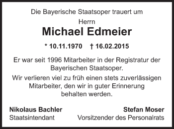 Traueranzeige von Michael Edmeier von Süddeutsche Zeitung