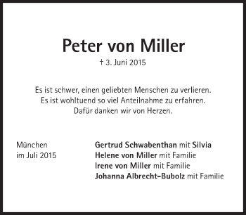 Traueranzeige von Peter von Miller von Süddeutsche Zeitung