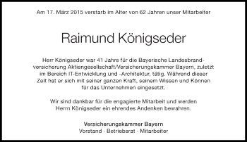 Traueranzeige von Raimund Königseder von Süddeutsche Zeitung