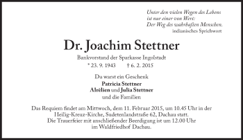 Traueranzeige von Joachim Stettner von Süddeutsche Zeitung