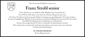 Traueranzeige von Franz Strobl von Süddeutsche Zeitung