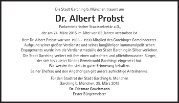 Traueranzeige von Albert Probst von Süddeutsche Zeitung