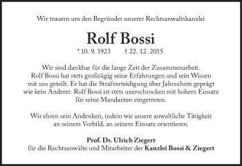 Traueranzeige von Rolf Bossi von Süddeutsche Zeitung