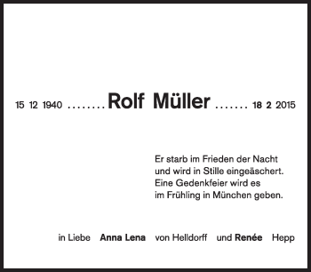 Traueranzeige von Rolf Müller von Süddeutsche Zeitung