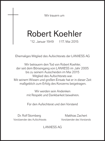 Traueranzeige von Robert Koehler von Süddeutsche Zeitung