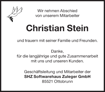 Traueranzeige von Christian Stein von Süddeutsche Zeitung