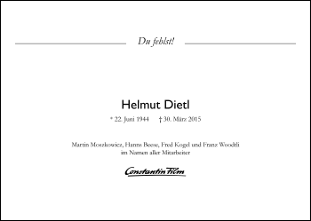 Traueranzeige von Helmut Dietl von Süddeutsche Zeitung