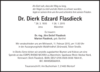 Traueranzeige von Dierk Edzard Flasdieck von Süddeutsche Zeitung