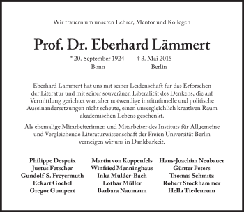 Traueranzeige von Eberhard Lämmert von Süddeutsche Zeitung