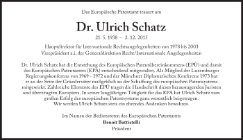 Traueranzeige von Ulrich Schatz von Süddeutsche Zeitung