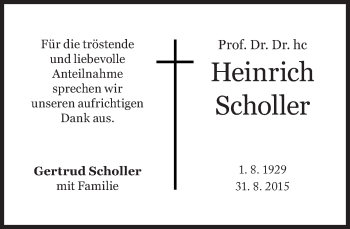 Traueranzeige von Heinrich Scholler von Süddeutsche Zeitung