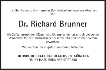 Traueranzeige von Richard Brunner von Süddeutsche Zeitung