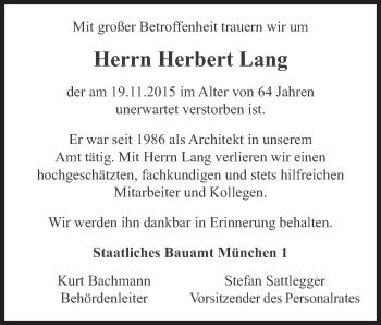 Traueranzeige von Herbert Lang von Süddeutsche Zeitung