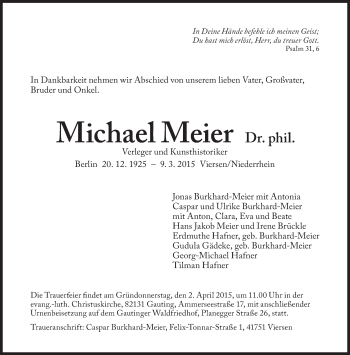 Traueranzeige von Michael Meier von Süddeutsche Zeitung
