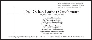 Traueranzeige von Lothar Gruchmann von Süddeutsche Zeitung
