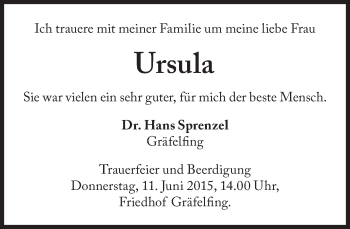 Traueranzeige von Ursula Sprenzel von Süddeutsche Zeitung