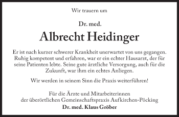 Traueranzeige von Albrecht Heidinger von Süddeutsche Zeitung